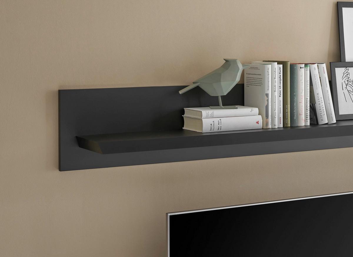 Wohnwand Lincoln Schwarz/Eichefarben B: 301cm - Eichefarben/Messingfarben, Design, Holzwerkstoff/Metall (301/200/42cm) - MID.YOU