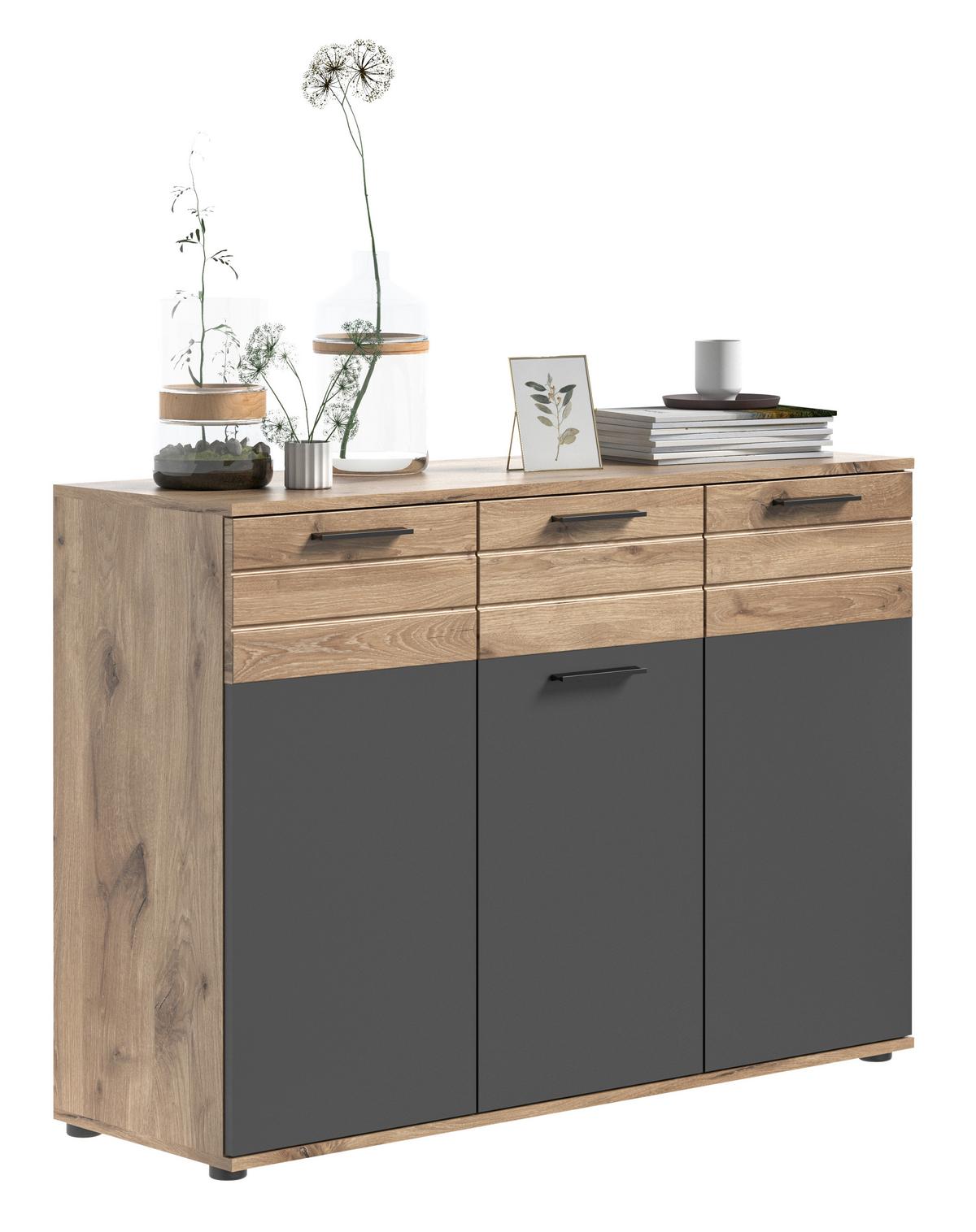 Comodă MASON - culoare lemn stejar/gri, material pe bază de lemn (120/87/40cm) - Modern Living