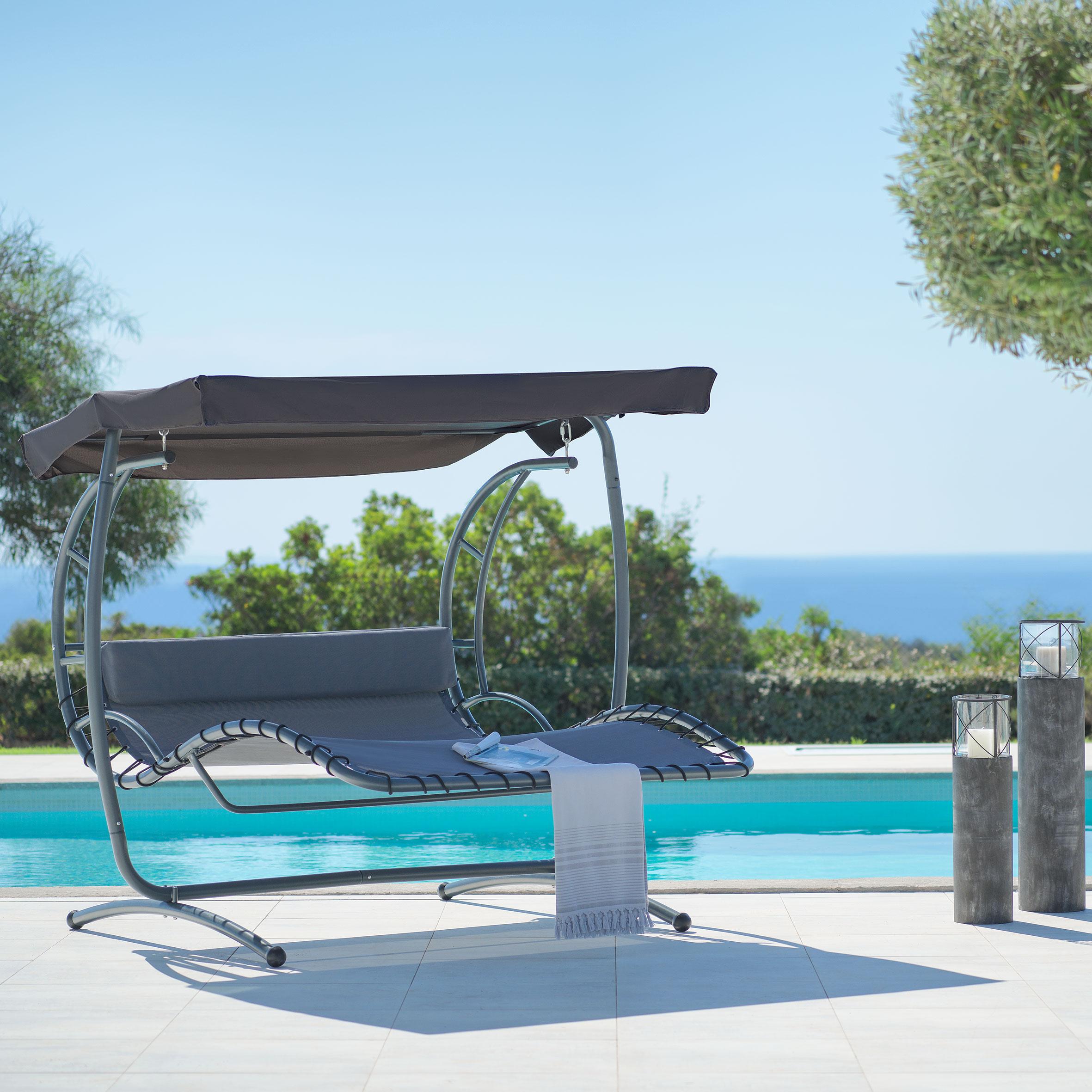 Hollywoodschaukel Piero in Dunkelgrau - Dunkelgrau, MODERN, Textil/Metall (212/180/180cm) - Bessagi Garden