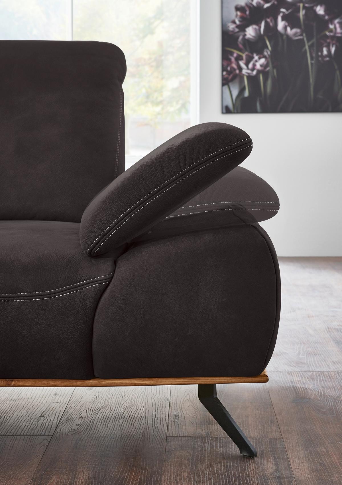 Wohnlandschaft Erling Dunkelbraun - Beige/Dunkelbraun, MODERN, Leder/Metall (187/89/322cm) - Premium Living