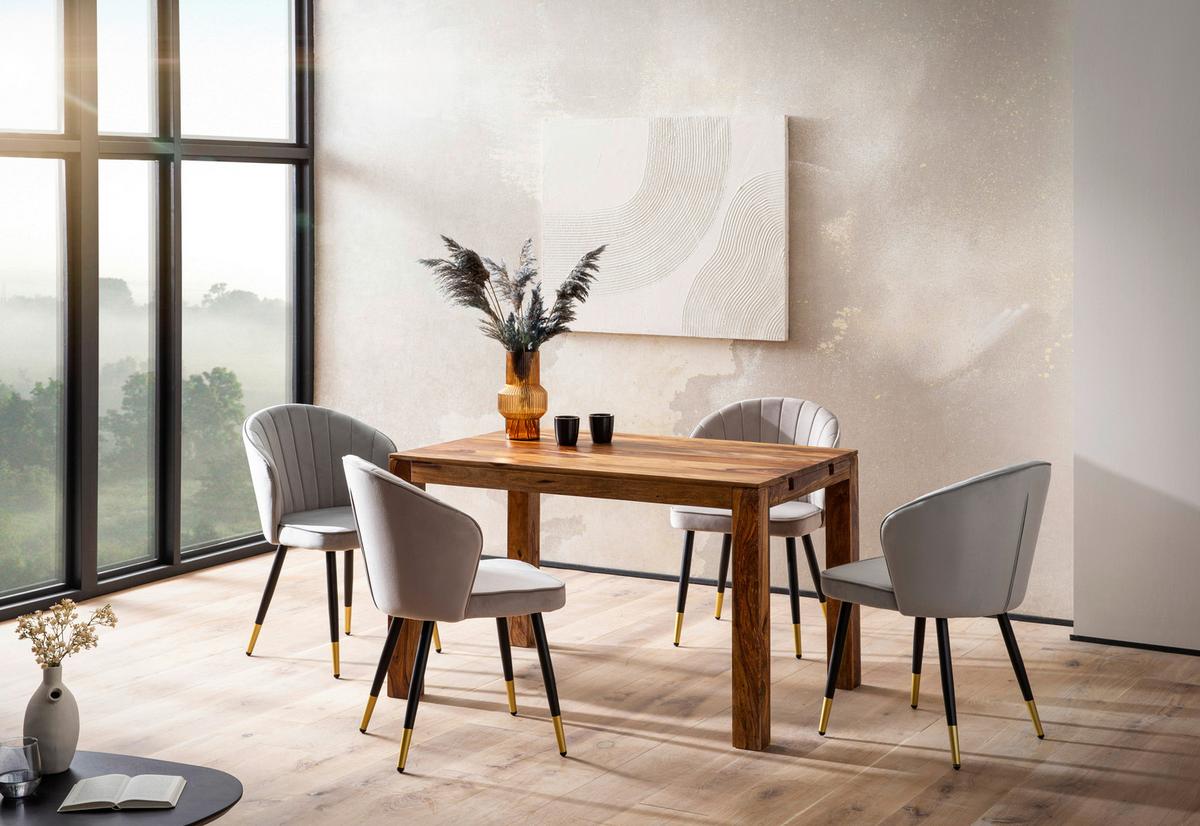 Jedilna Miza Sheesham, Pravi Les, Raztegljiva - barve indijskega rožnega lesa, Design, les (120/80/76cm) - MID.YOU