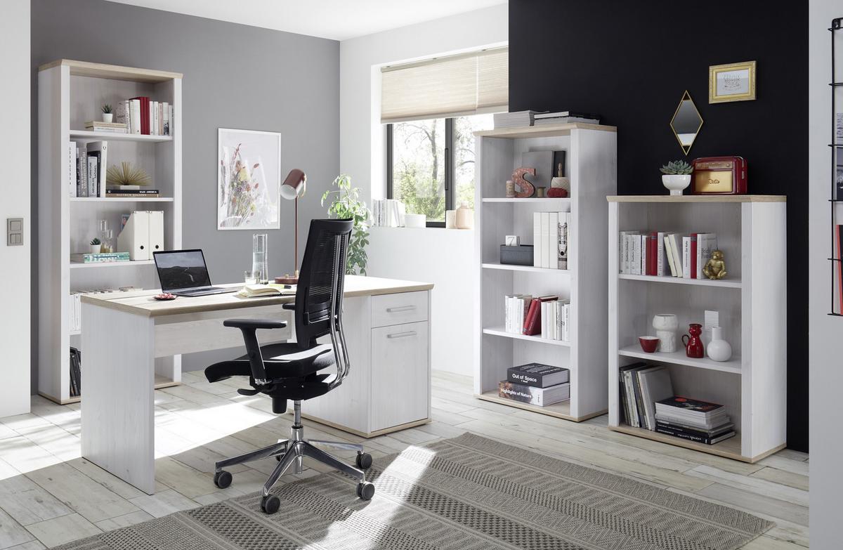 Masă de birou ROMANCE - alb/culoare lemn stejar, Modern, material pe bază de lemn (160/76/73cm) - Modern Living