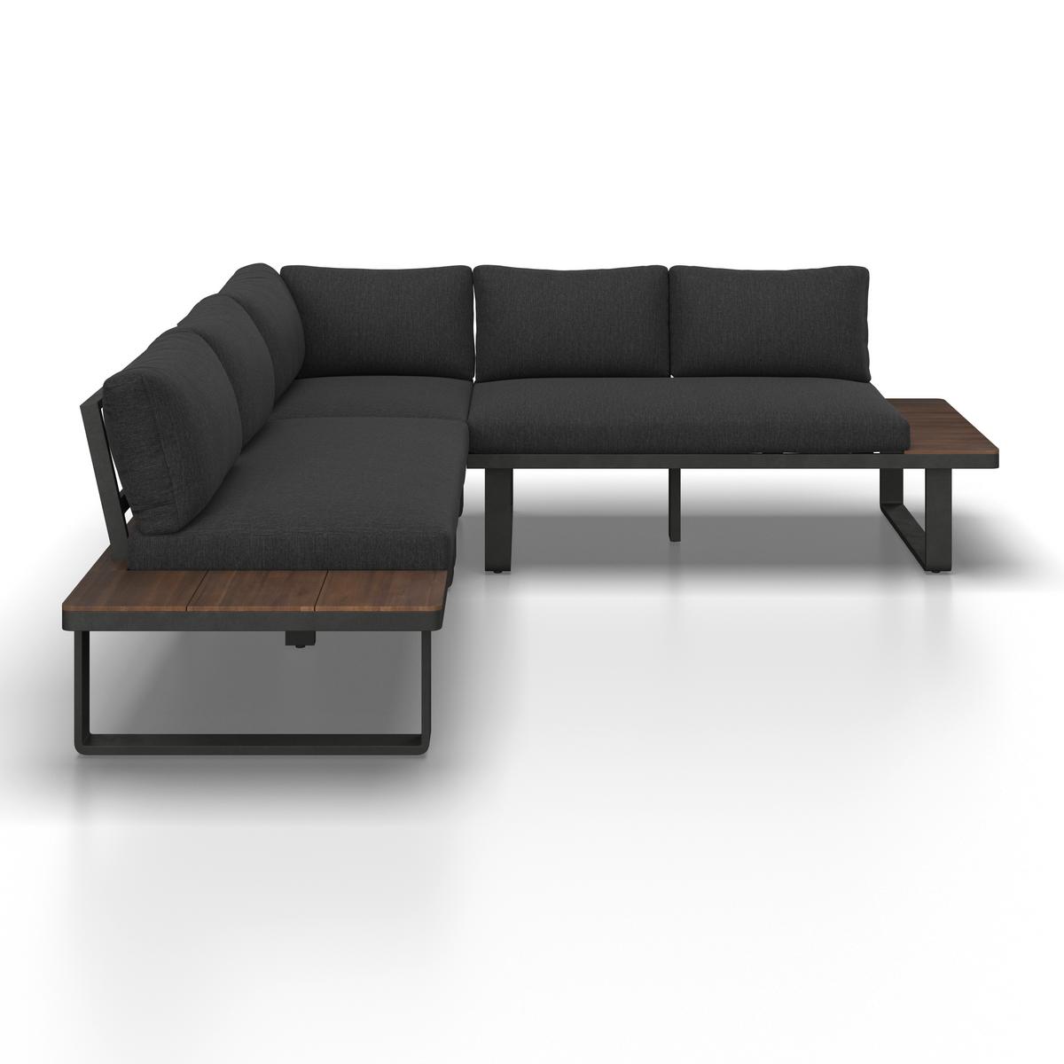 Dining-Loungeset Gianna Schwarz aus Holz/Textil/Metall - Schwarz/Teakfarben, Modern, Holz/Textil (221/71/76cm) - Bessagi Garden