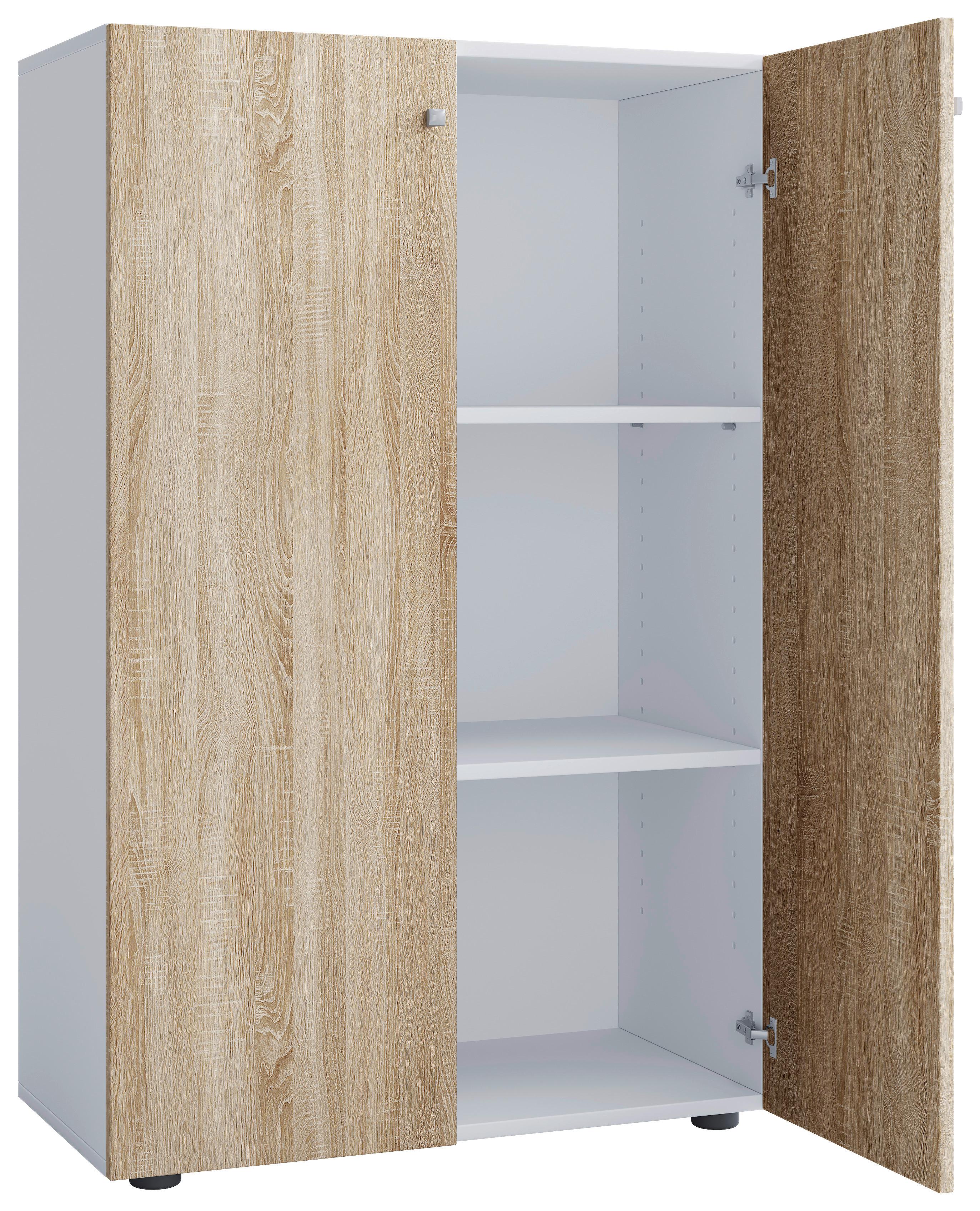 Schuhschrank LONA Weiß/ Sonoma Eiche ca. 70x110x39cm - Silberfarben/Schwarz, Design, Holzwerkstoff/Kunststoff (70/110/39cm) - MID.YOU