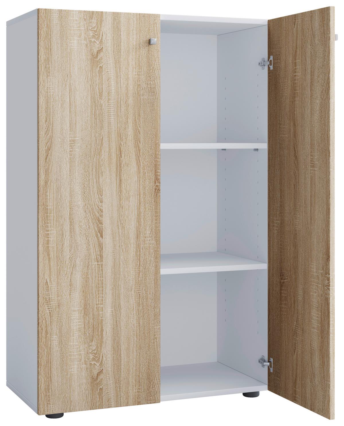 Schuhschrank LONA Weiß/ Sonoma Eiche ca. 70x110x39cm - Silberfarben/Schwarz, Design, Holzwerkstoff/Kunststoff (70/110/39cm) - MID.YOU