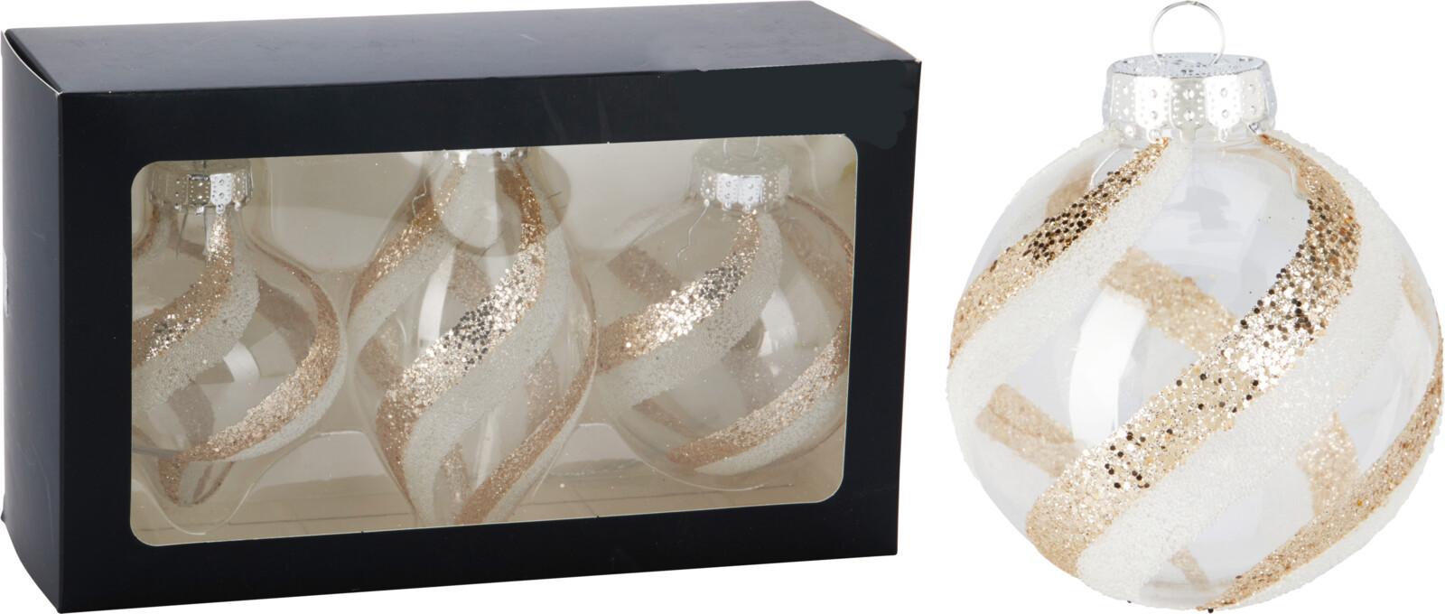 Set de globuri de Crăciun 3/1 cca. 8 cm Zinia - alb/auriu, Basics, plastic (13,6/22,5/8cm)