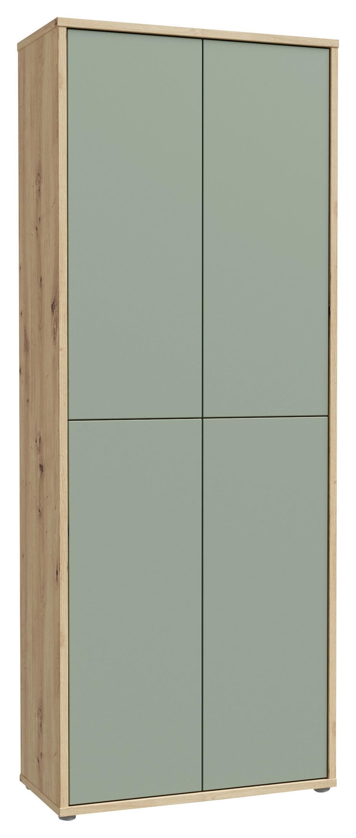Dulap pentru pantofi ALICE - verde salvie/stejar Artisan, Modern, material pe bază de lemn (74,5/191,9/34,9cm) - Modern Living