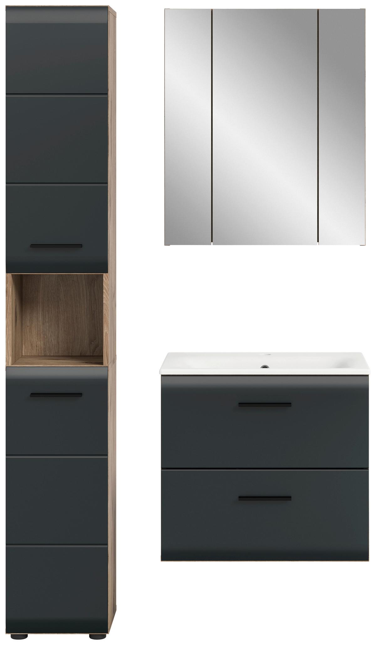 Kopalnica Ice, Črna, Barva Hrasta, 3-Delna - črna/bela, Basics, umetna masa/leseni material (90cm) - MID.YOU