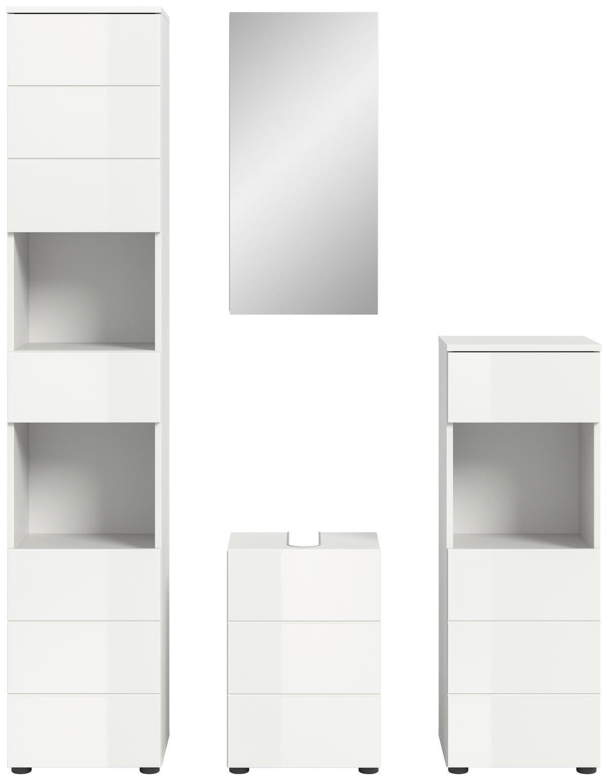 Badezimmer Vira 4-tlg. mit LED ca. 114 cm Weiß - Weiß Hochglanz/Schwarz, MODERN, Holzwerkstoff/Kunststoff (114cm) - MID.YOU