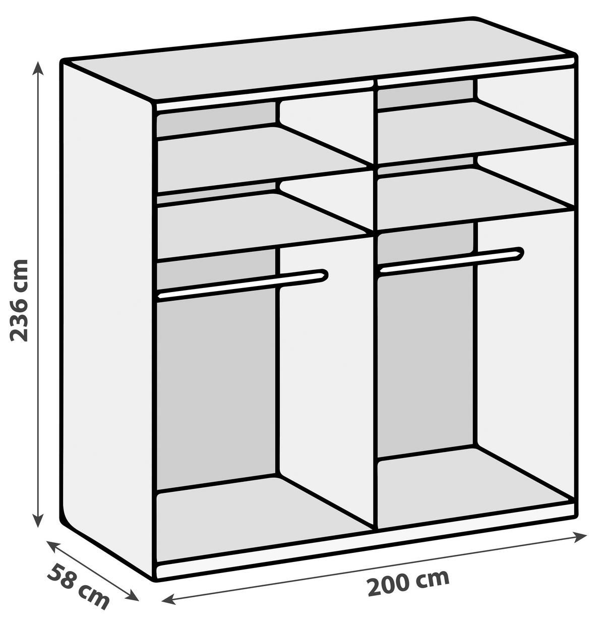 Drehtürenschrank Level 36A mit Spiegel ca. 200 cm Weiß - Chromfarben/Weiß, MODERN, Holzwerkstoff (200/236/58cm) - MID.YOU