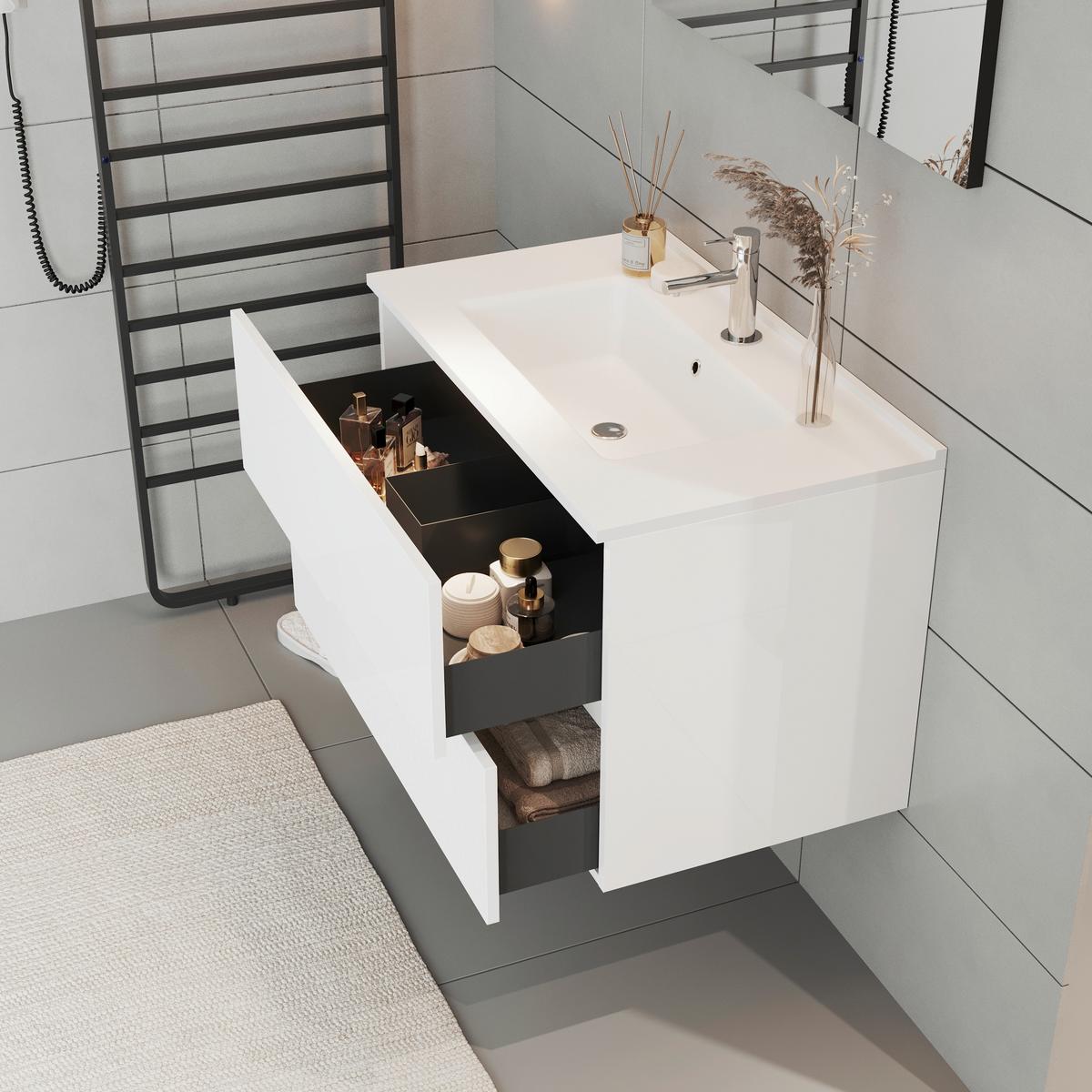 MASCĂ PENTRU LAVOAR EVA - alb lucios intens/antracit, Modern, material pe bază de lemn (80/51/46cm)