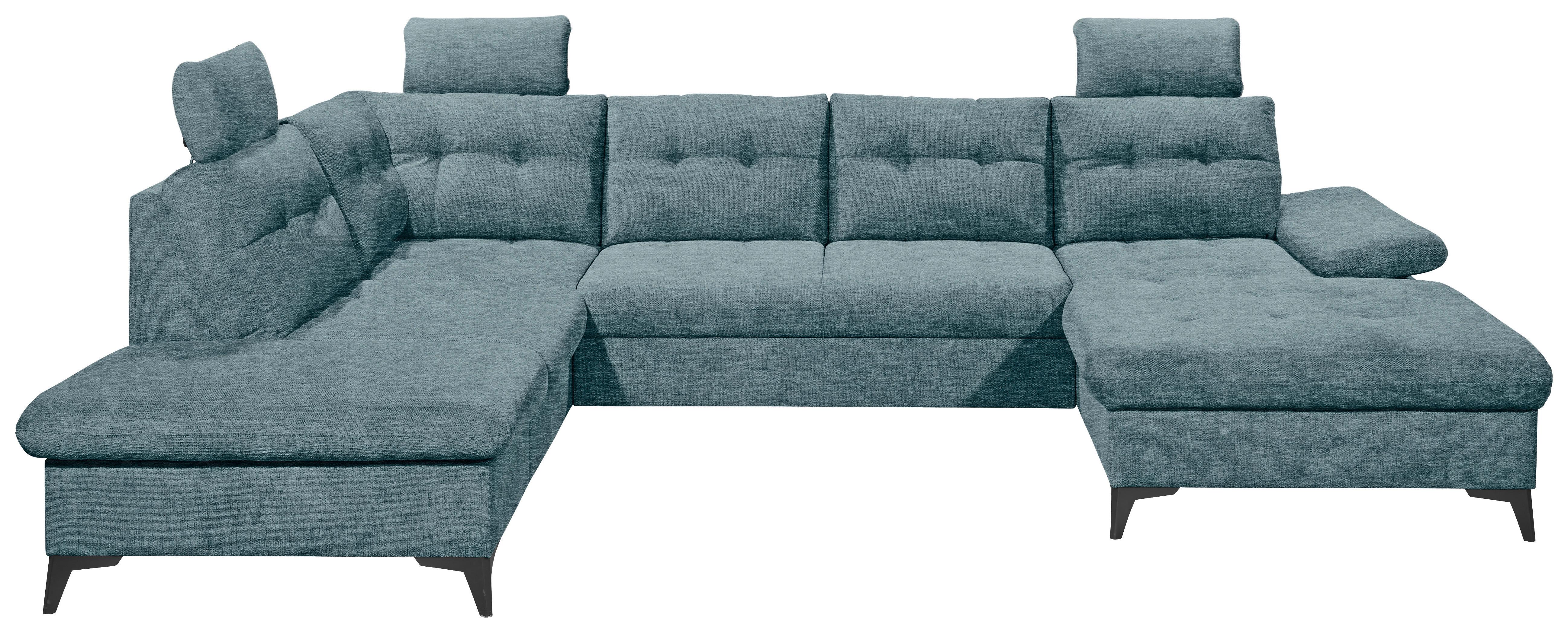 Wohnlandschaft Durban U ca. 218x324x170 cm Eisblau - Blau/Schwarz, KONVENTIONELL, Kunststoff/Textil (218/324/170cm) - MID.YOU