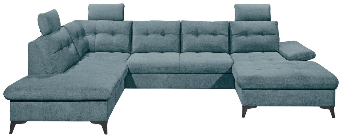 Wohnlandschaft Durban U ca. 218x324x170 cm Eisblau - Blau/Schwarz, KONVENTIONELL, Kunststoff/Textil (218/324/170cm) - MID.YOU