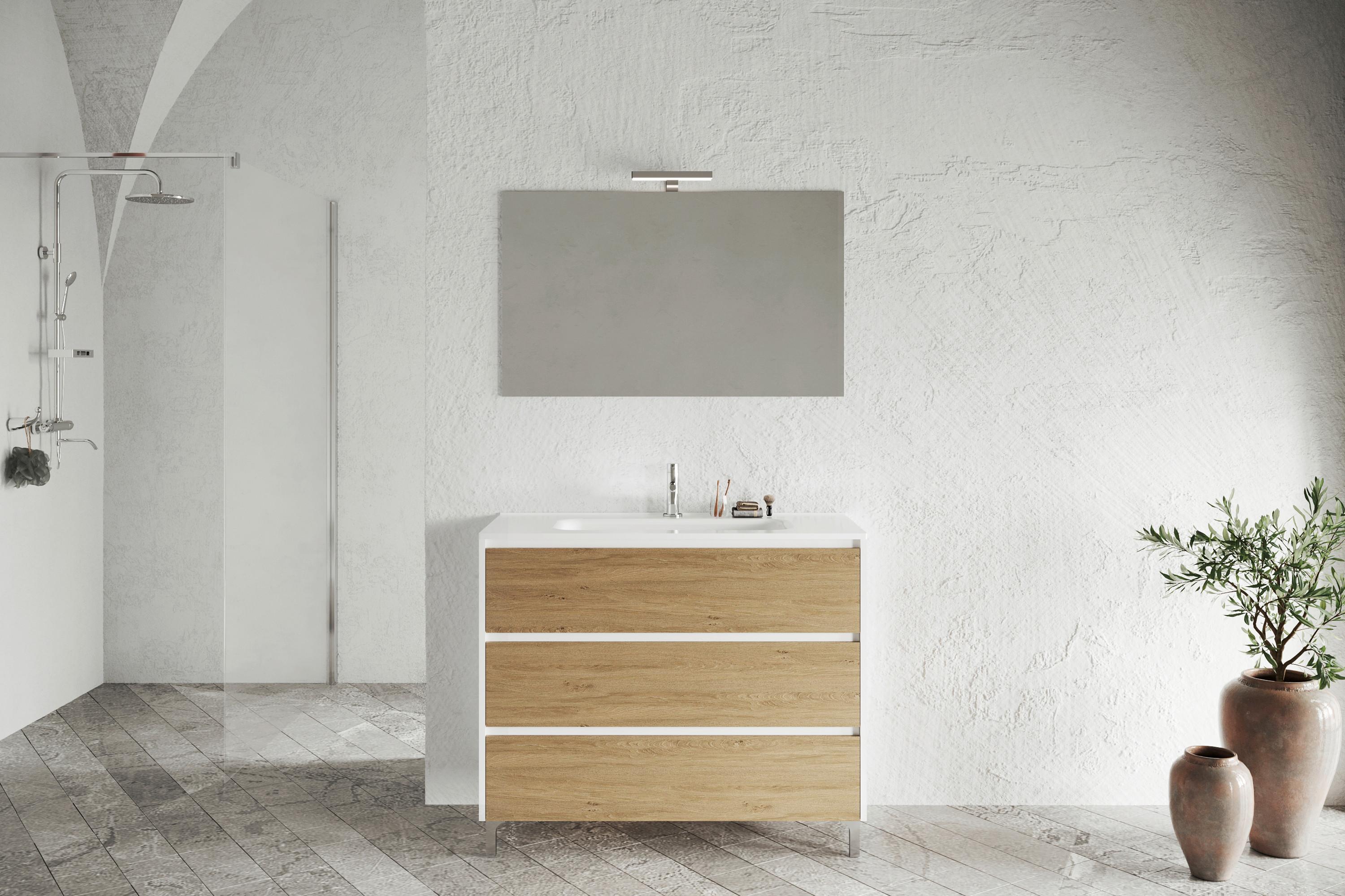 Element Ispod Umivaonika Lisbona - bijela visoki sjaj/divlji hrast, Basics, drvni materijal (100/51/46cm)