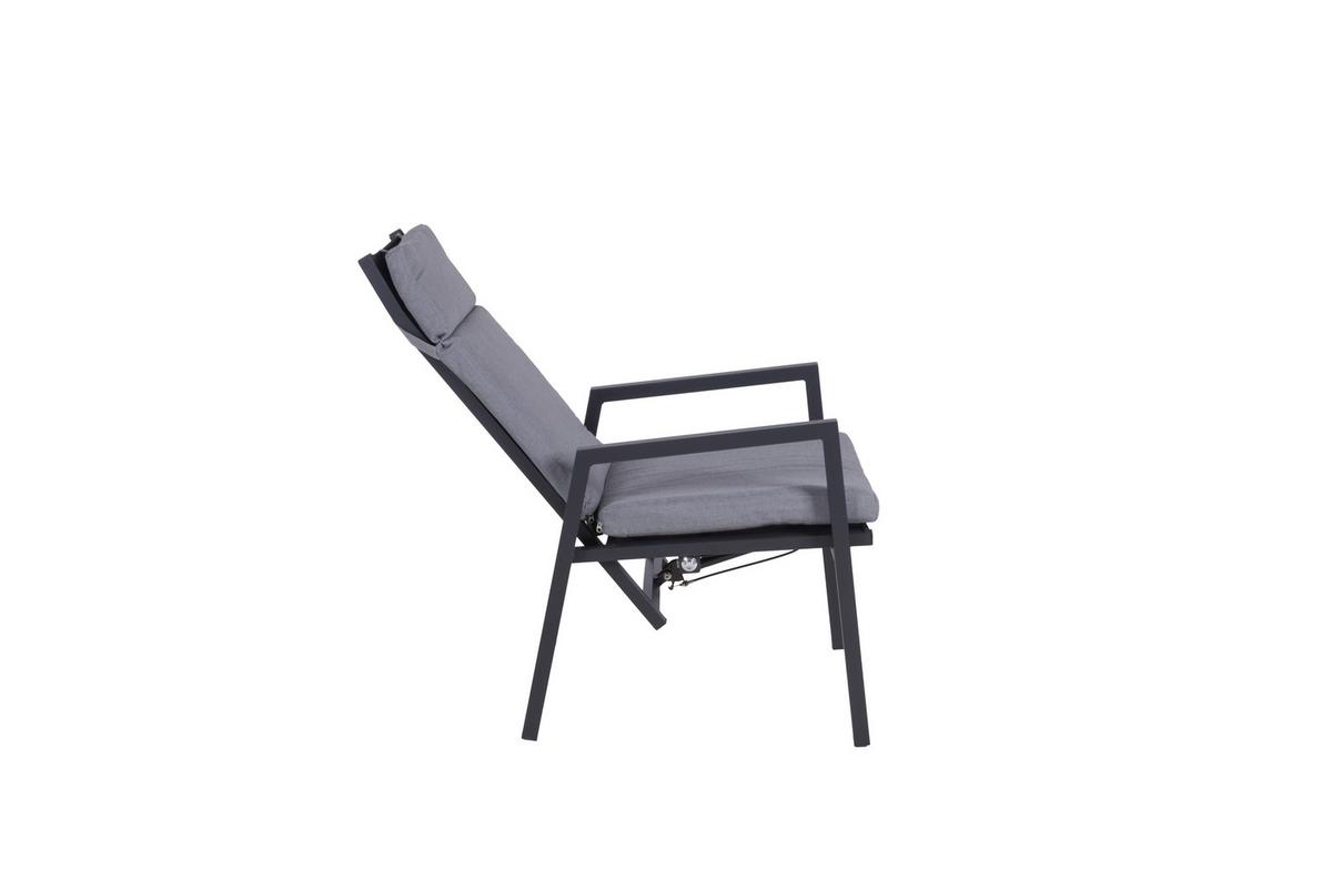 Gartenstuhl Sintra Grau/Schwarz m. Relaxfunktion - Schwarz/Grau, Basics, Kunststoff/Textil (55/103/65cm) - Gardenson