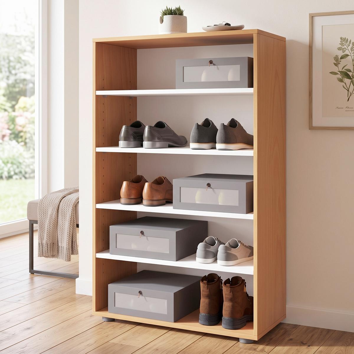 Schuhregal Lona XL ca.70x110x37cm Buchefarben - Buchefarben/Schwarz, KONVENTIONELL, Holzwerkstoff/Kunststoff (70/110/37cm) - MID.YOU