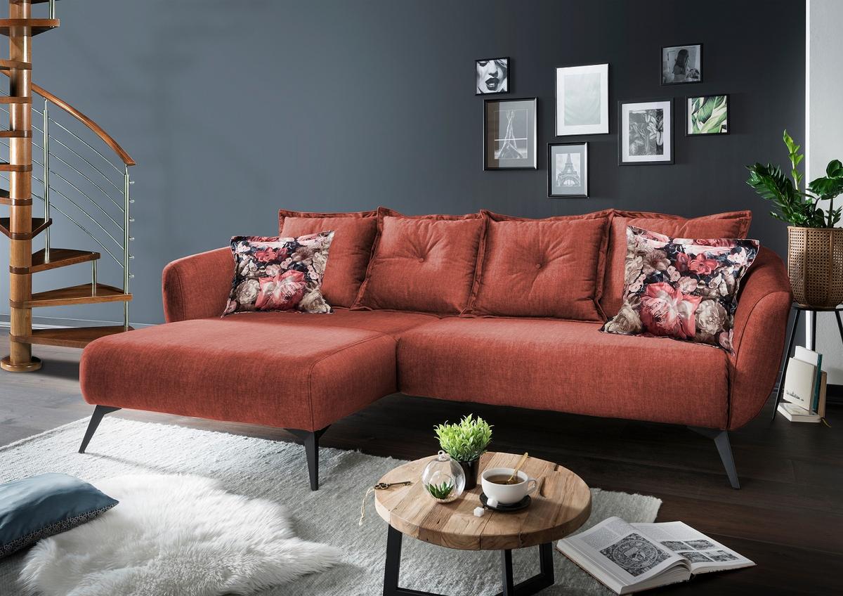Wohnlandschaft Baggio Koralle Velours - Koralle/Multicolor, MODERN, Holz/Textil (162/277cm) - Livetastic