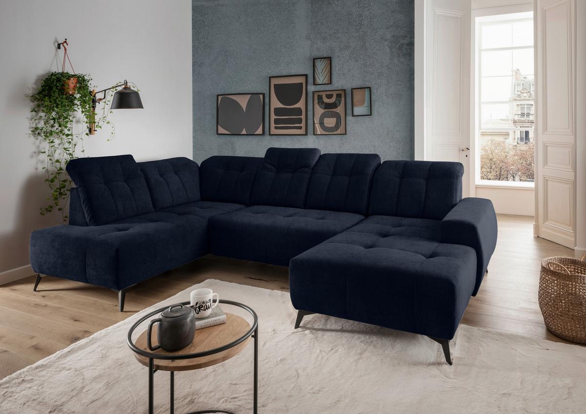 WOHNLANDSCHAFT SANO - Schwarz/Dunkelblau, MODERN, Textil/Metall (200/337/180cm) - Livetastic