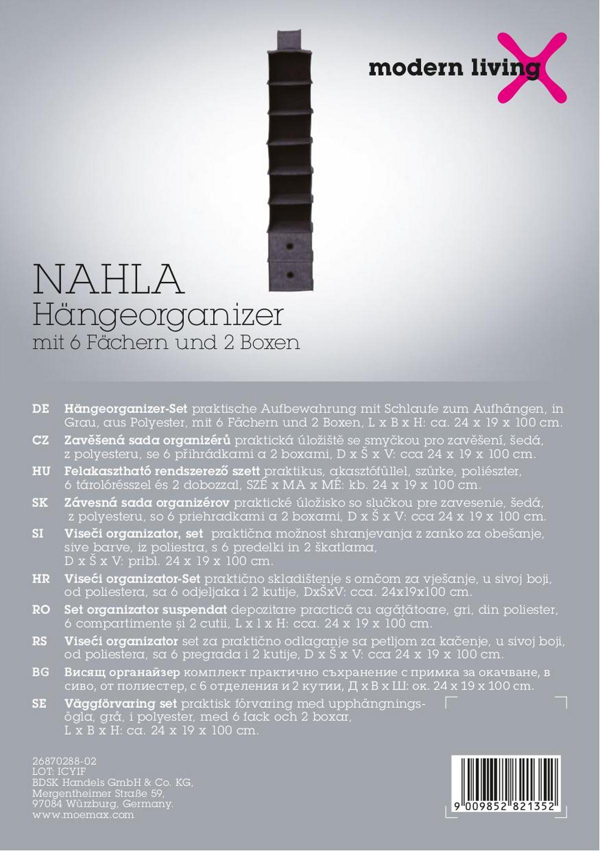 Viseči Organizator Nahla -Sb-, Siva, 8 Predelkov - siva, Konvencionalno, tekstil/leseni material (24/23/100/12/19/18cm) - Mömax