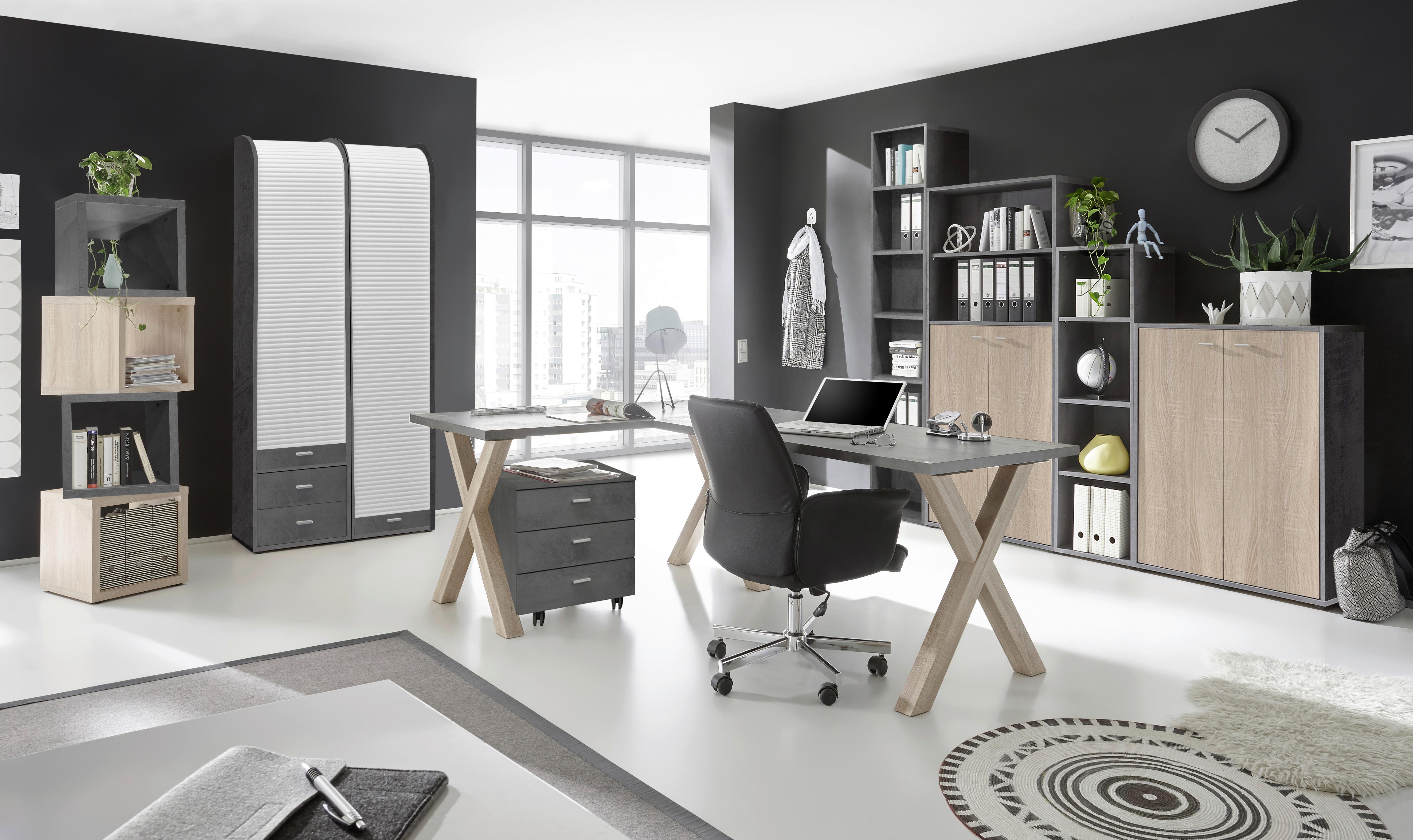 Schreibtisch in Schwarz/Eichefarben - Eichefarben/Schwarz, Modern, Holzwerkstoff (160/75/70cm) - Mömax