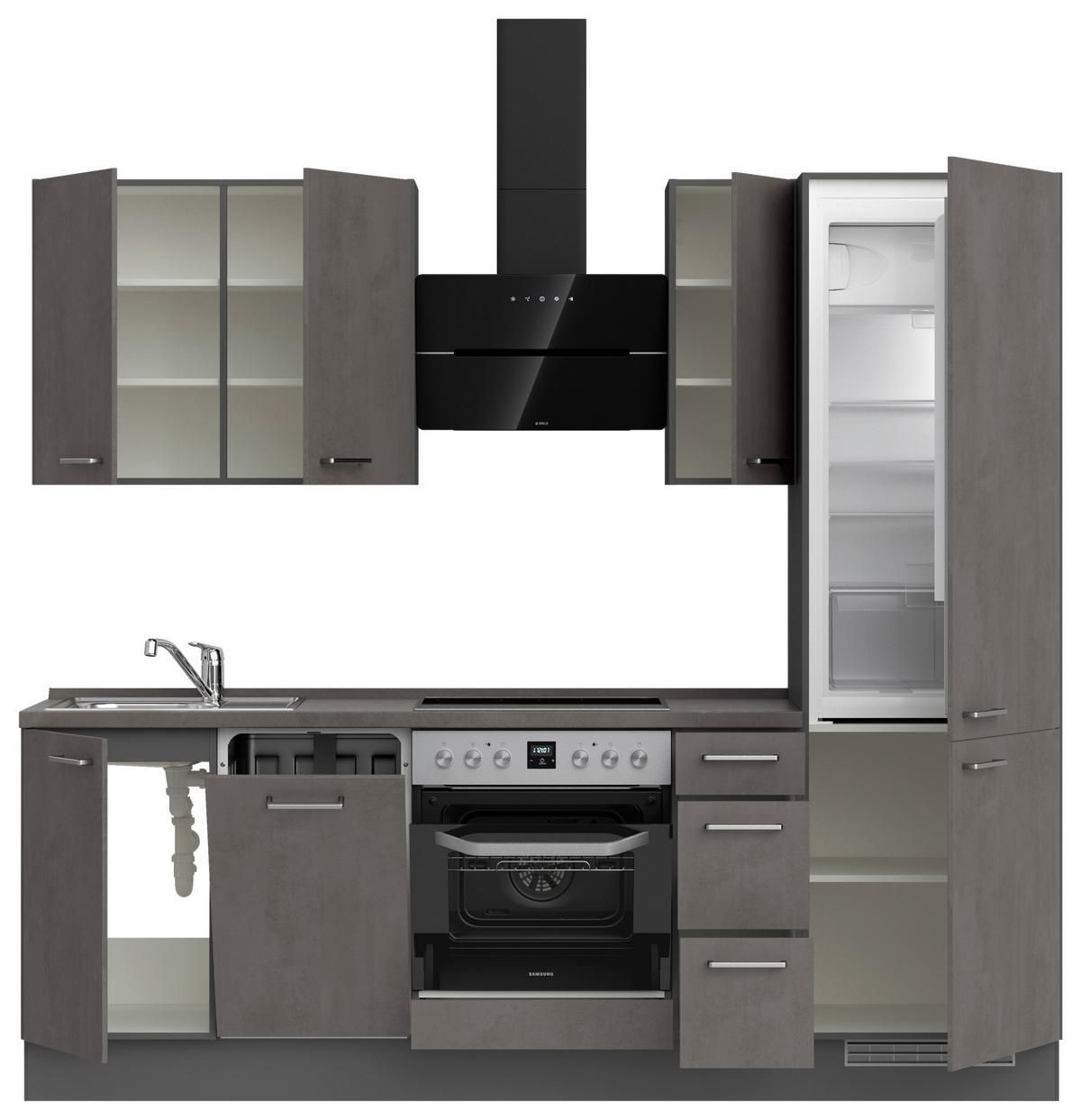 Küchenblock Riva High m. Geräten Schieferfarben - Schieferfarben/Edelstahlfarben, MODERN, Holzwerkstoff/Metall (240cm) - Nobilia