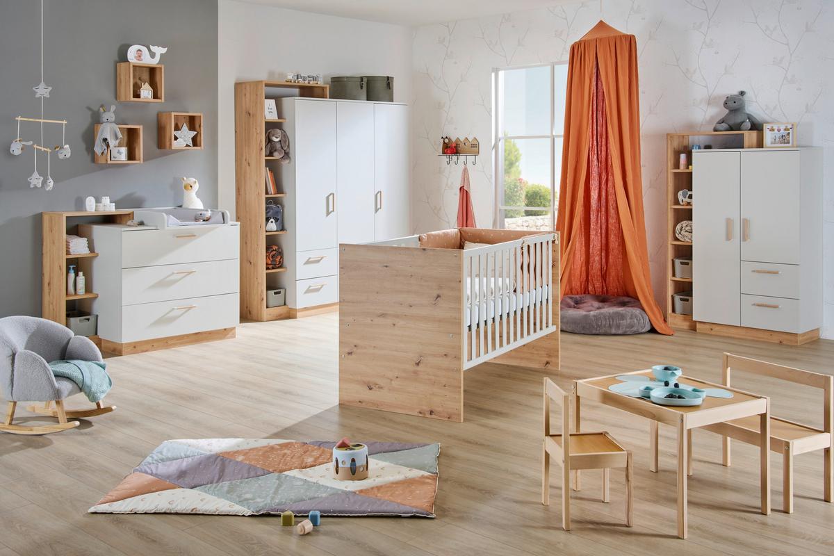 REGAŁ DLA NIEMOWLĄT LEO - kolor dębowy/czarny, Trend, materiał drewnopochodny/tworzywo sztuczne (55/101/33cm) - Jimmylee