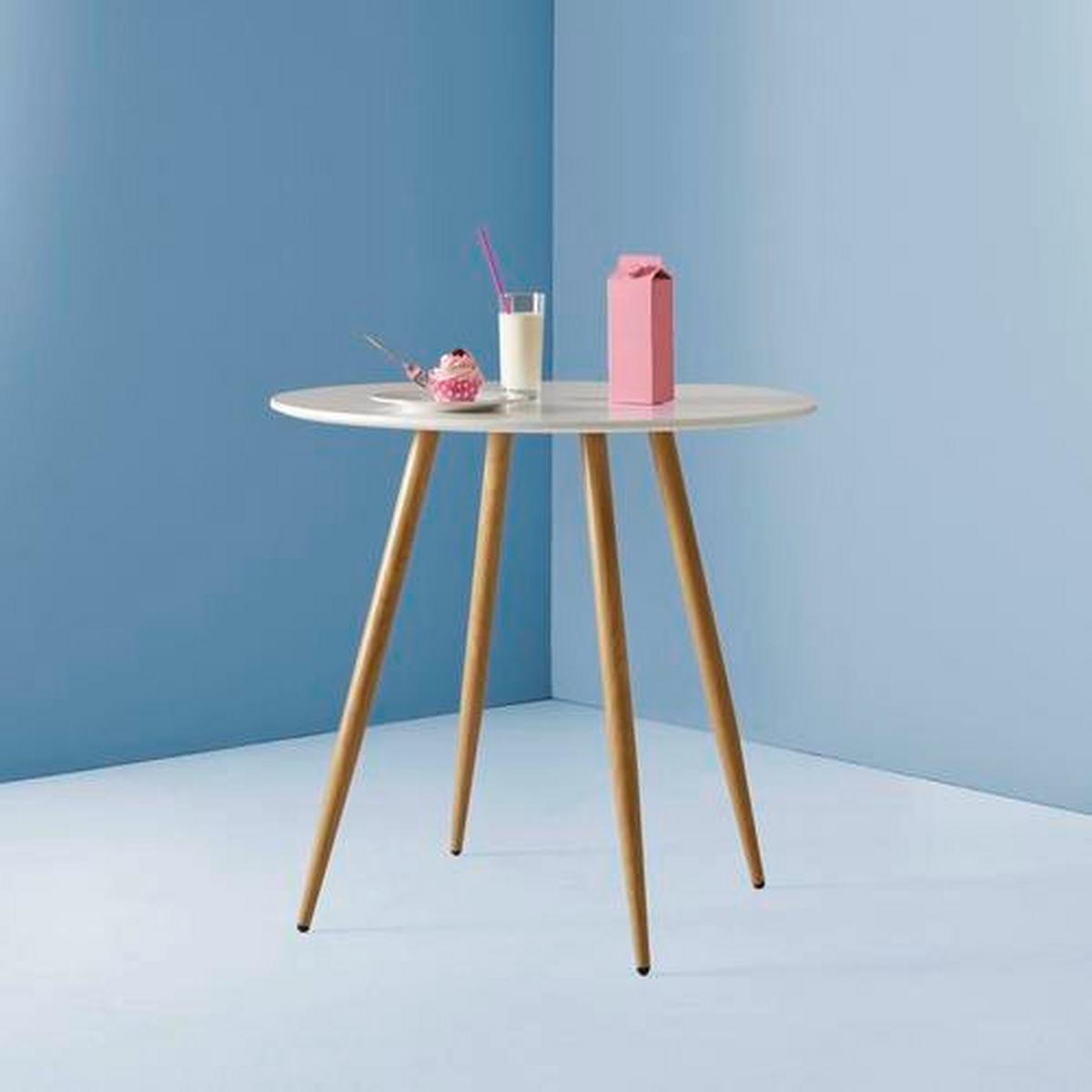 Esstisch rund John Weiß MDF Ø ca. 80 cm - Eichefarben/Weiß, MODERN, Holz/Metall (80/76cm) - Bessagi Home