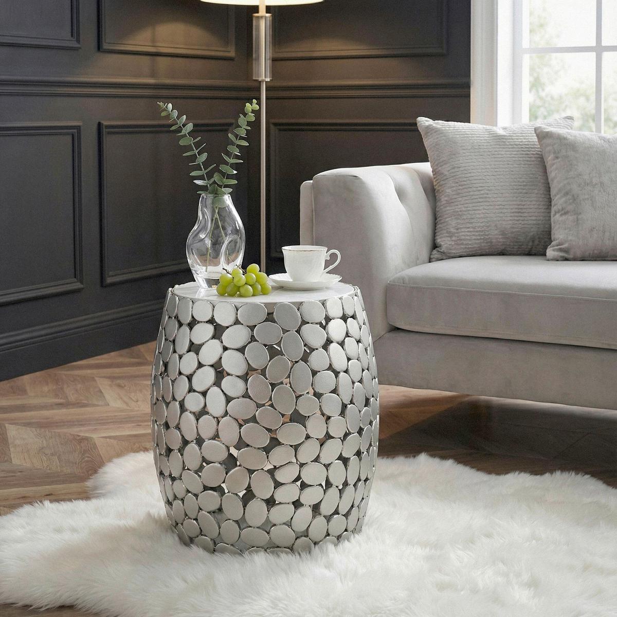 BEISTELLTISCH WL7.359 - Silberfarben, Design, Stein/Metall (40/46/40cm) - Livetastic