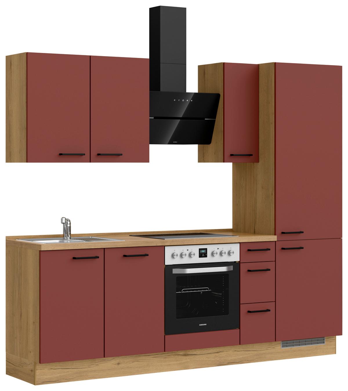 Küchenblock Easytouch High m. Geräten Dunkelrot - Eichefarben/Schwarz, MODERN, Holzwerkstoff/Metall (240cm) - Nobilia