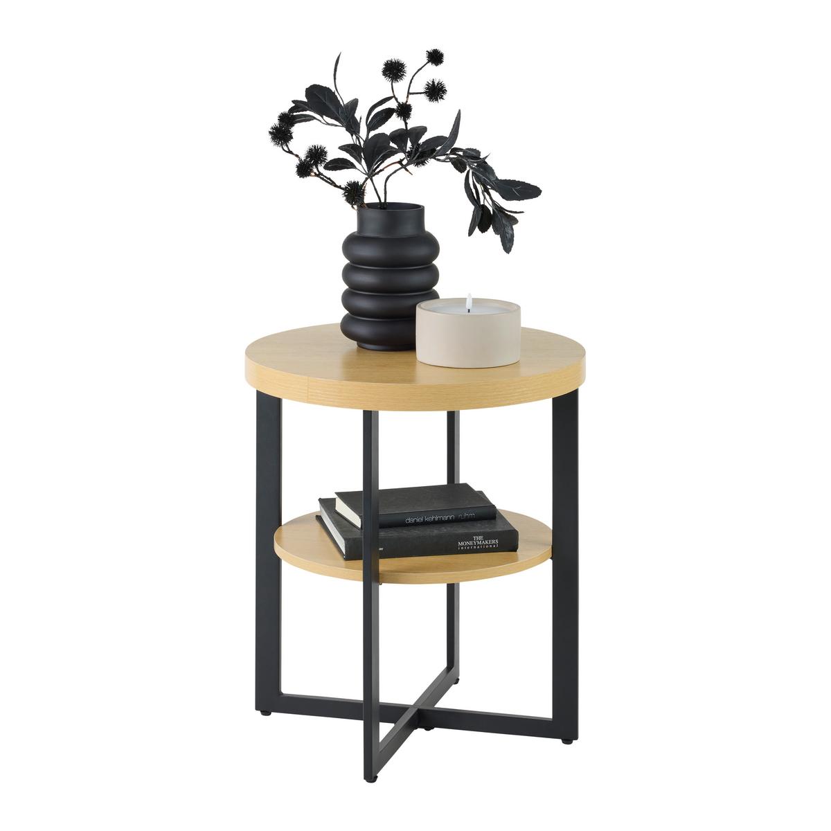 Beistelltisch Rondo Schwarz/Eiche Artisan - Schwarz/Eiche Artisan, KONVENTIONELL, Holzwerkstoff/Metall (50/50/55cm) - Mömax