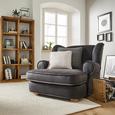 Big Sessel in Grau - Dunkelgrau/Eichefarben, MODERN, Holz/Textil (123/95/46/145cm) - PREMIUM LIVING