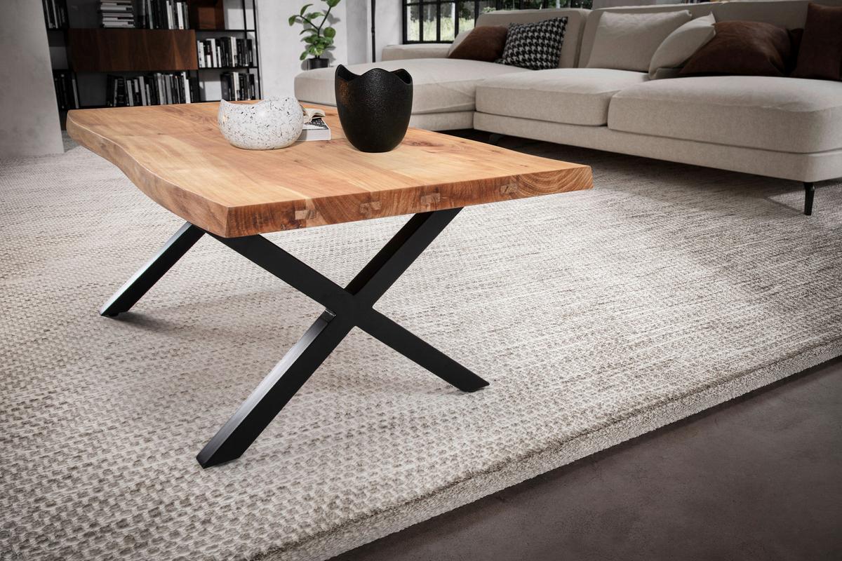 Klubska Miza Couchtisch - črna/barve akacije, Design, kovina/les (120/60/46cm) - MID.YOU