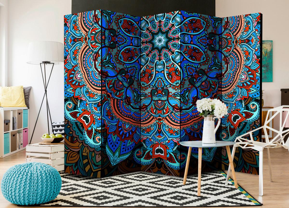 Paravan Blue Fantasy I, 5-Delni, Dvostranski - večbarvno, Basics, tekstil/les (225/172/3cm) - artgeist