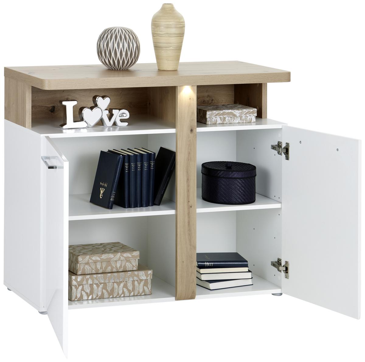 Comodă cu uși VIOLA - alb/culoare lemn stejar, Modern, plastic/metal (103,5/85,9/43,2cm) - Premium Living