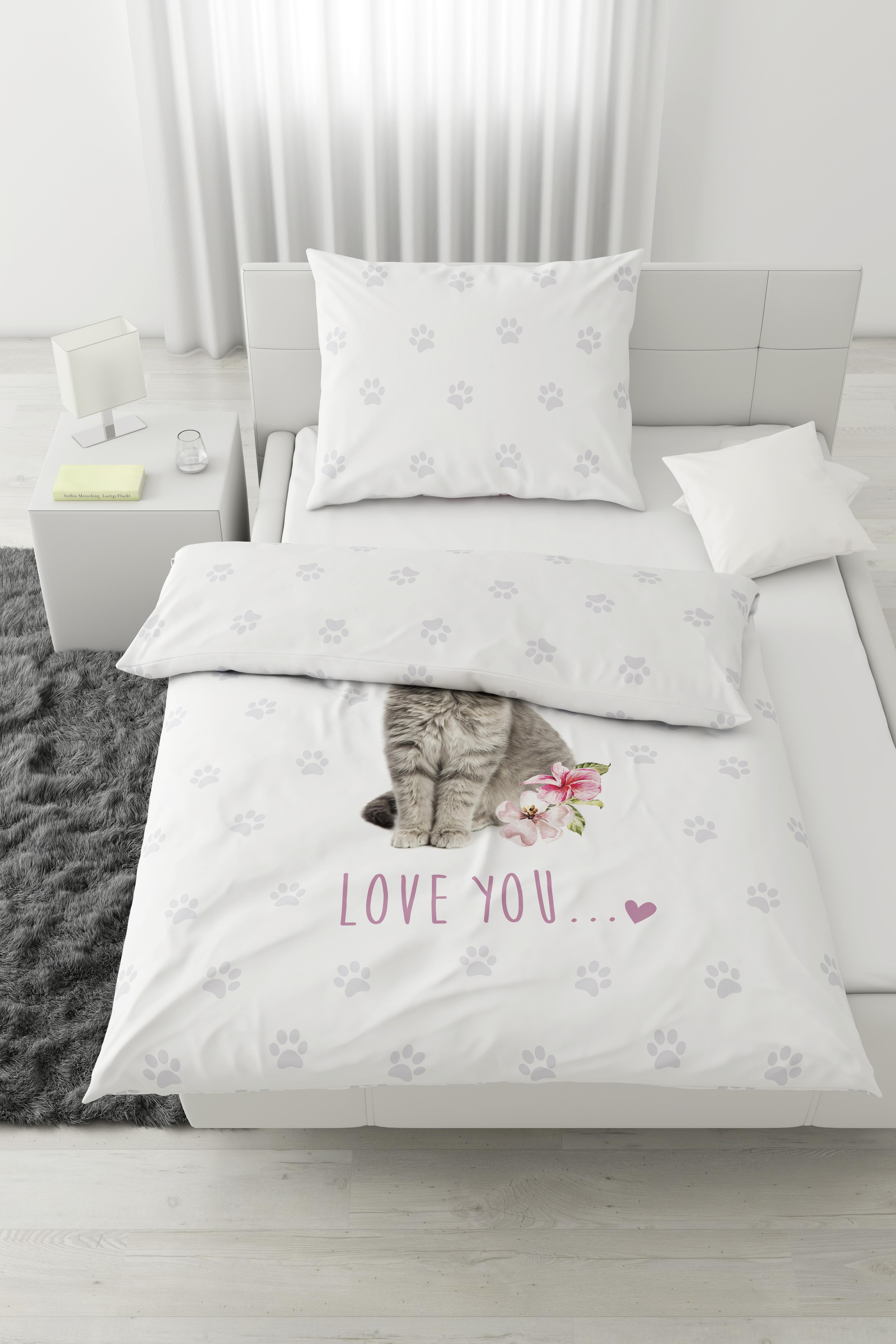 Bettwäsche Miez ca. 160x210cm - Weiss/Grau, Modern, Textil (160/210cm) - Modern Living