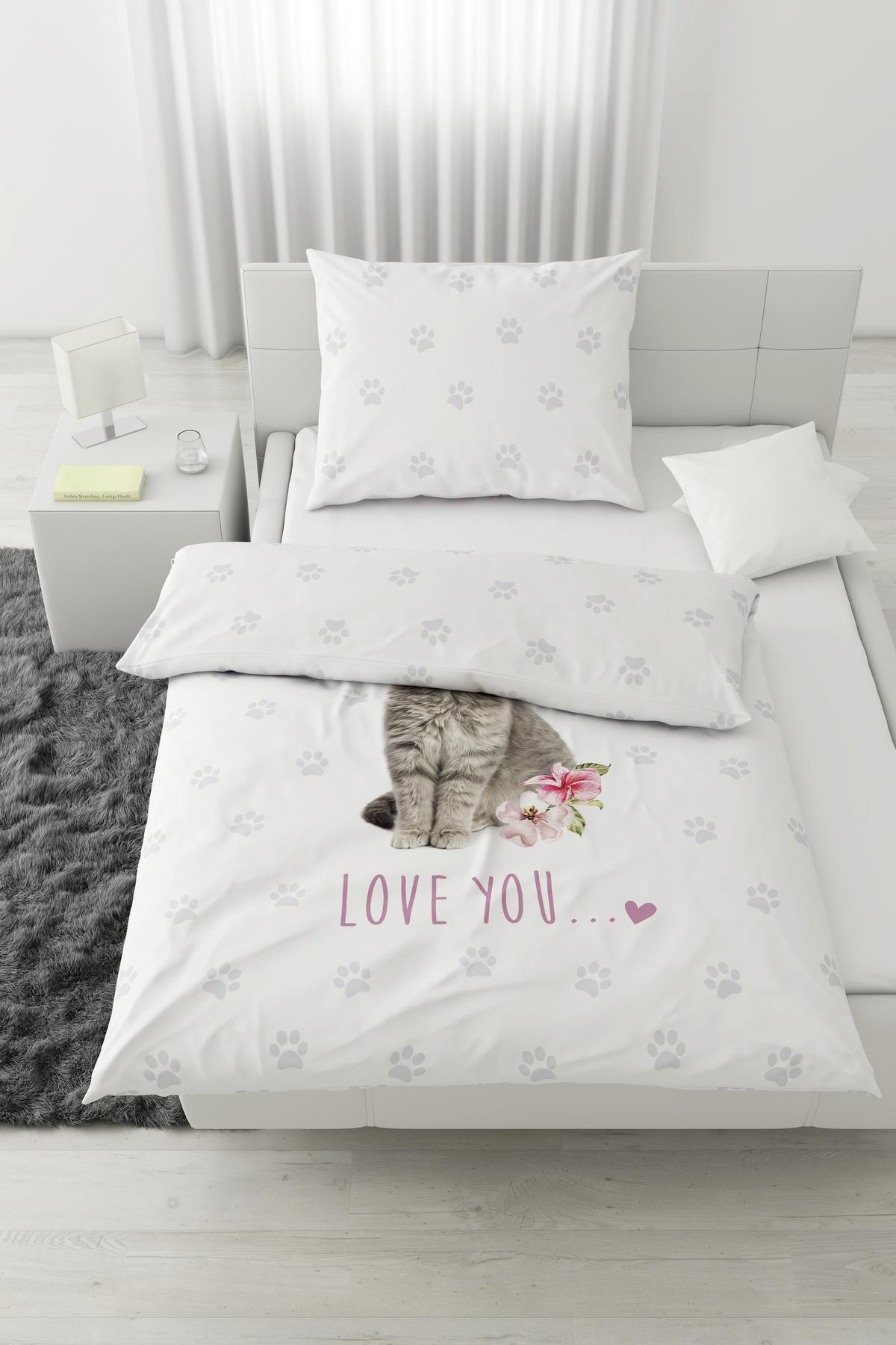 Bettwäsche Miez ca. 160x210cm - Weiss/Grau, Modern, Textil (160/210cm) - Modern Living
