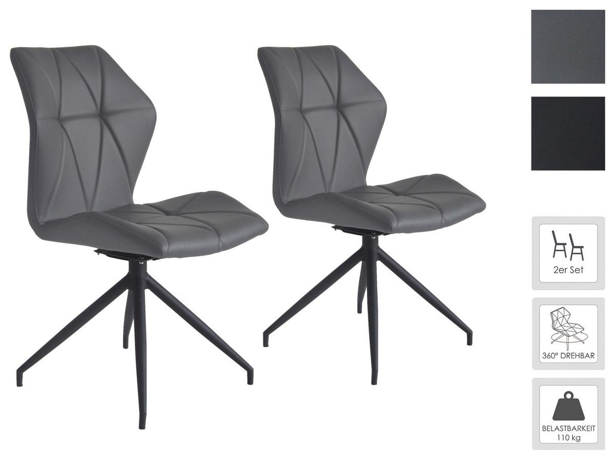 Stuhl-Set IMKE Grau, 360° drehbar - Schwarz/Grau, KONVENTIONELL, Textil/Metall (52/90,5/62cm) - MID.YOU