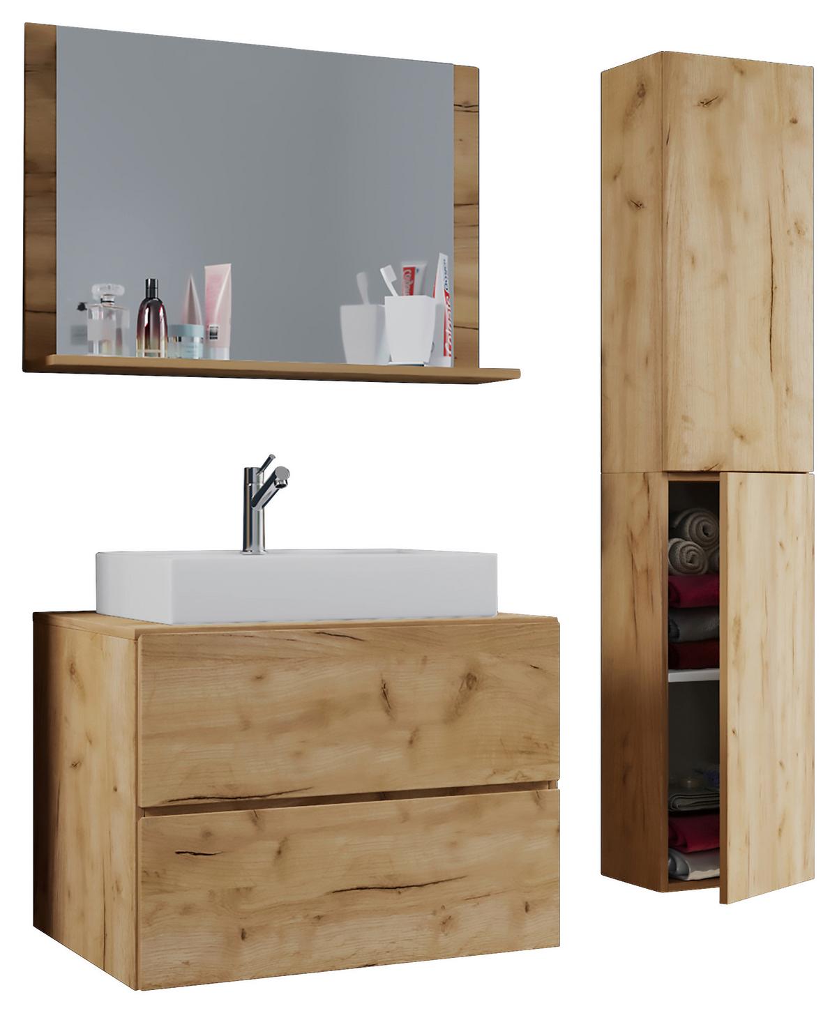 Badezimmer Lendas 4-tlg. ca. 94 cm Honigeiche - Honigeiche/Weiß, MODERN, Keramik/Holzwerkstoff (94cm) - MID.YOU