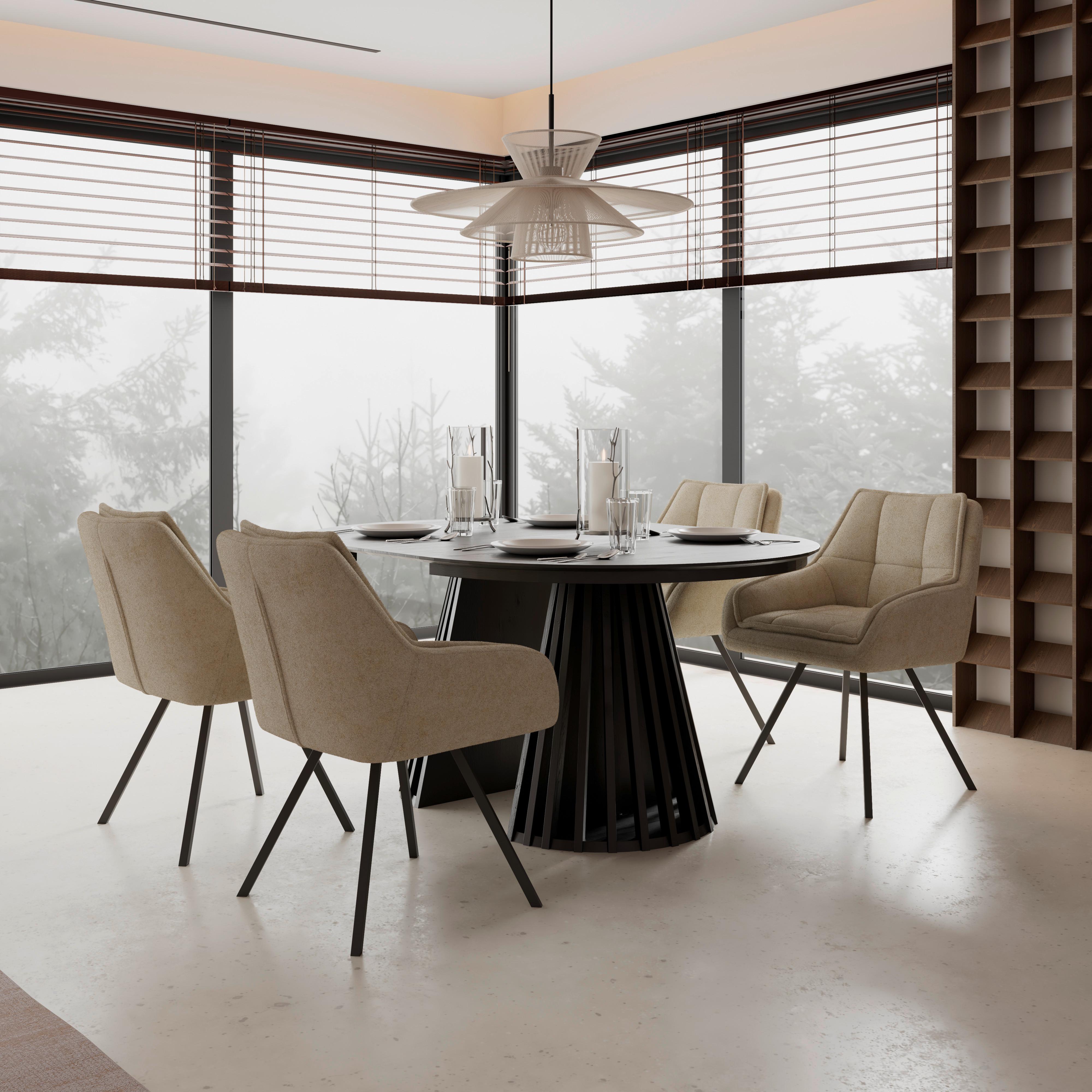 Armlehnstuhl Billy Creme Struktur Drehbar Gepolstert - Creme/Schwarz, MODERN, Holz/Textil (64/87/64cm) - Bessagi Home