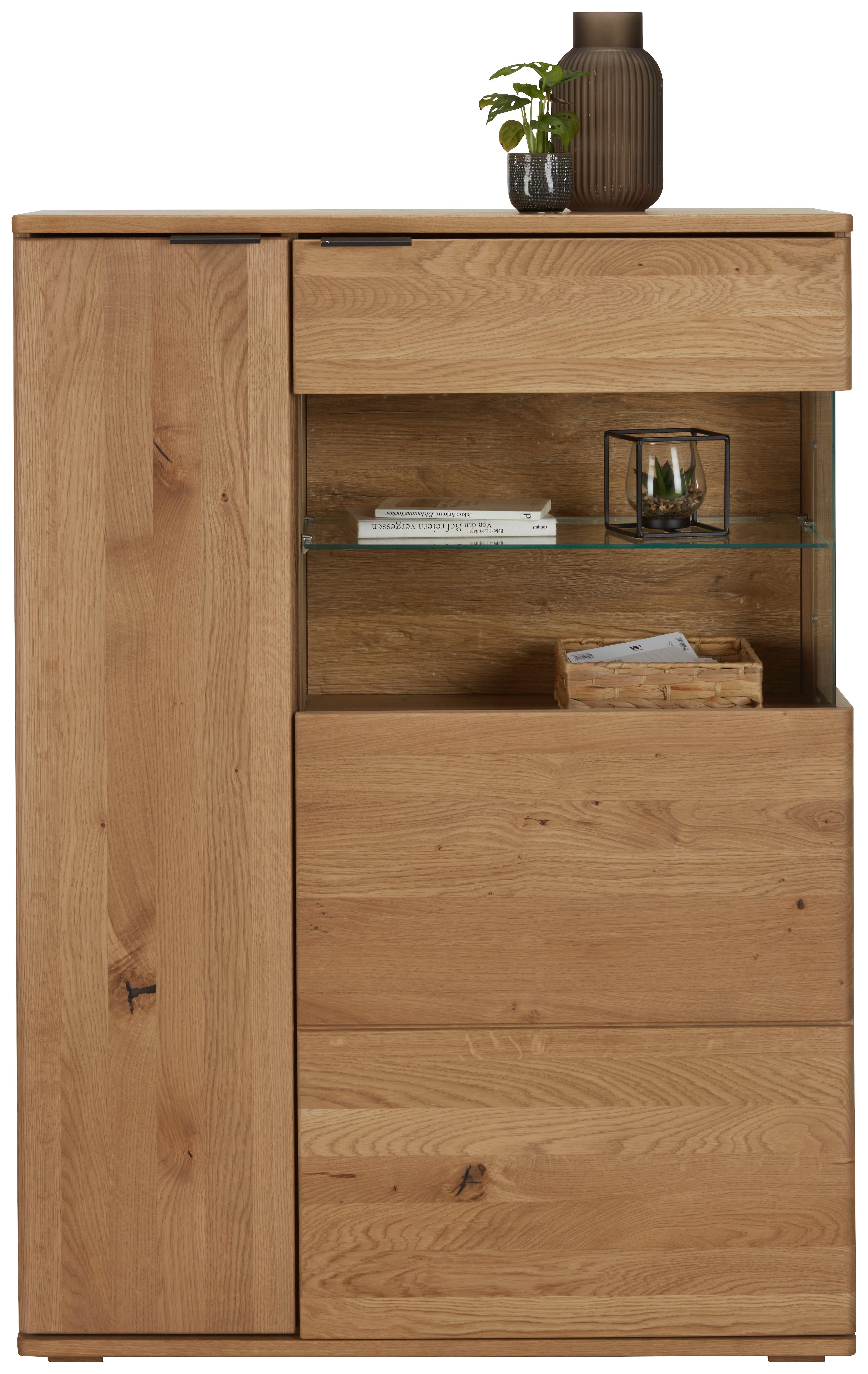Highboard Valera in Wildeiche - Wildeiche/Schwarz, MODERN, Glas/Holz (90/123/37cm) - Premium Living