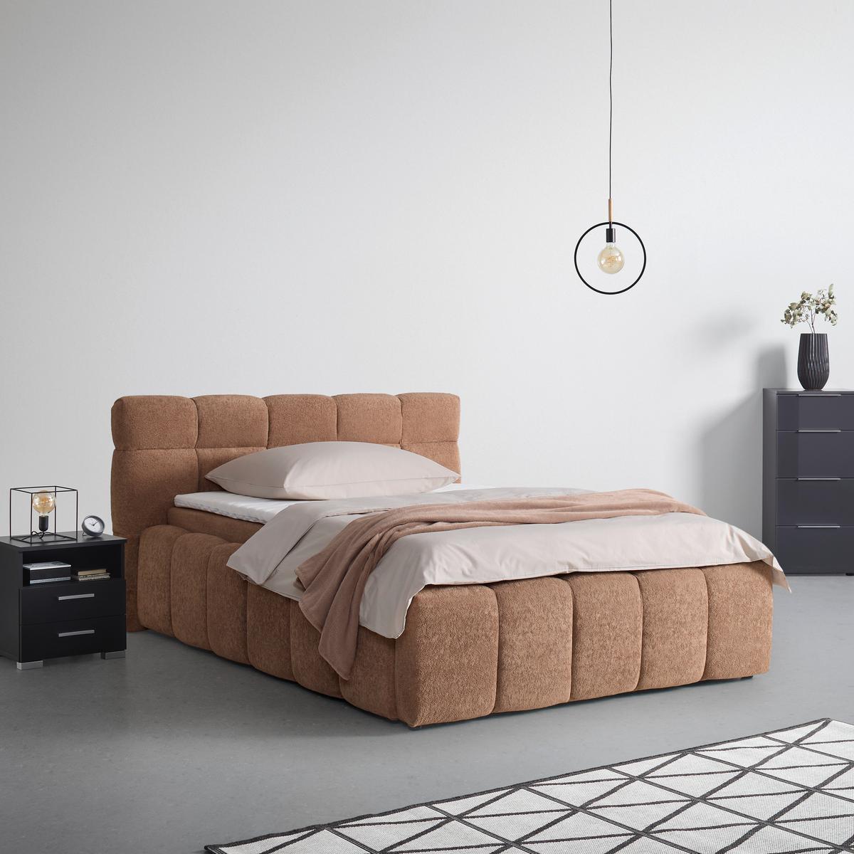 Polsterbett Monte Hellbraun ca. 120x200cm - Hellbraun/Schwarz, KONVENTIONELL, Kunststoff/Textil (120/200cm) - Based