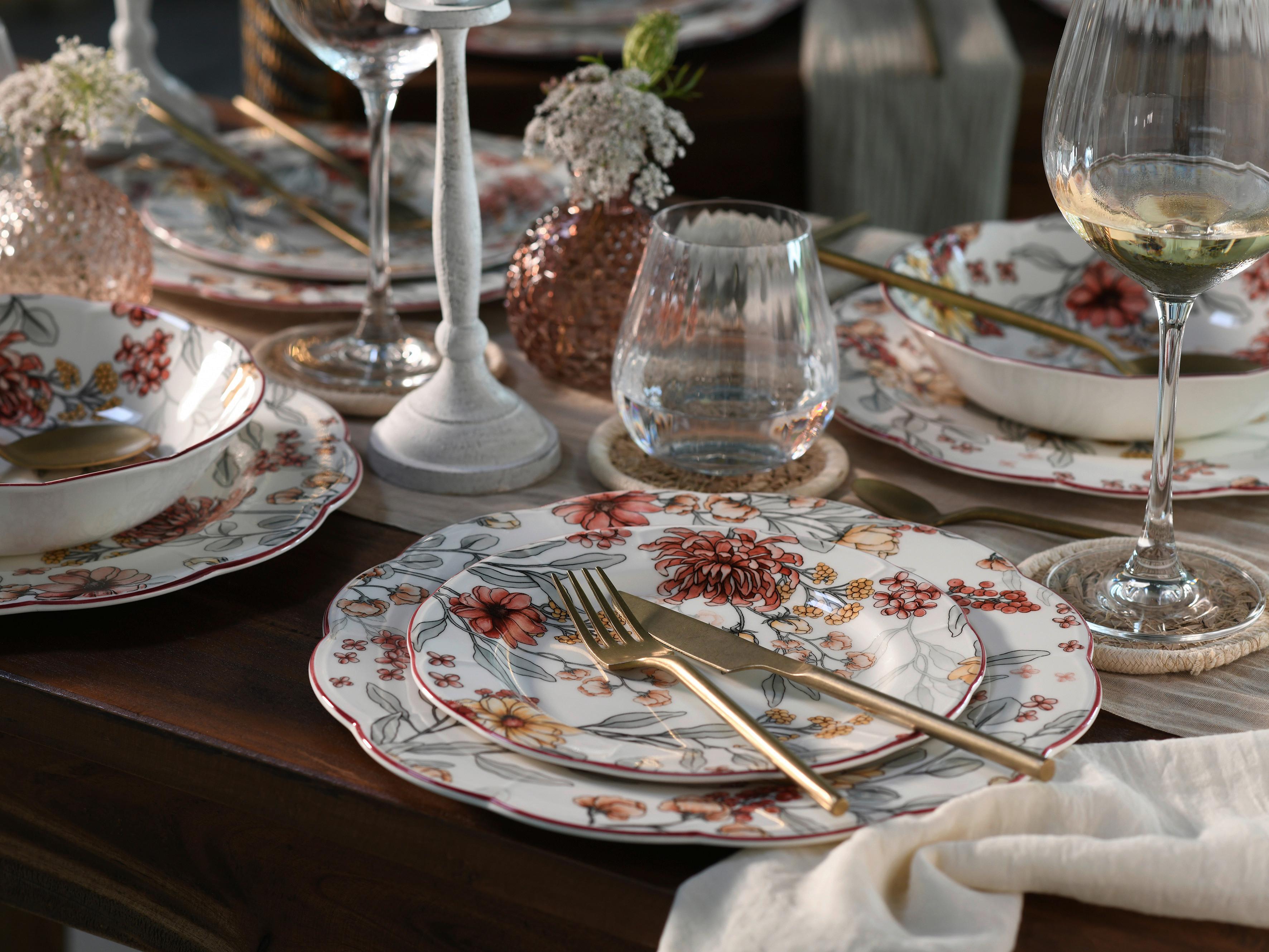 Jedilni Servis Fiore, 12-Delni - bela/bordo, Basics, keramika - Creatable