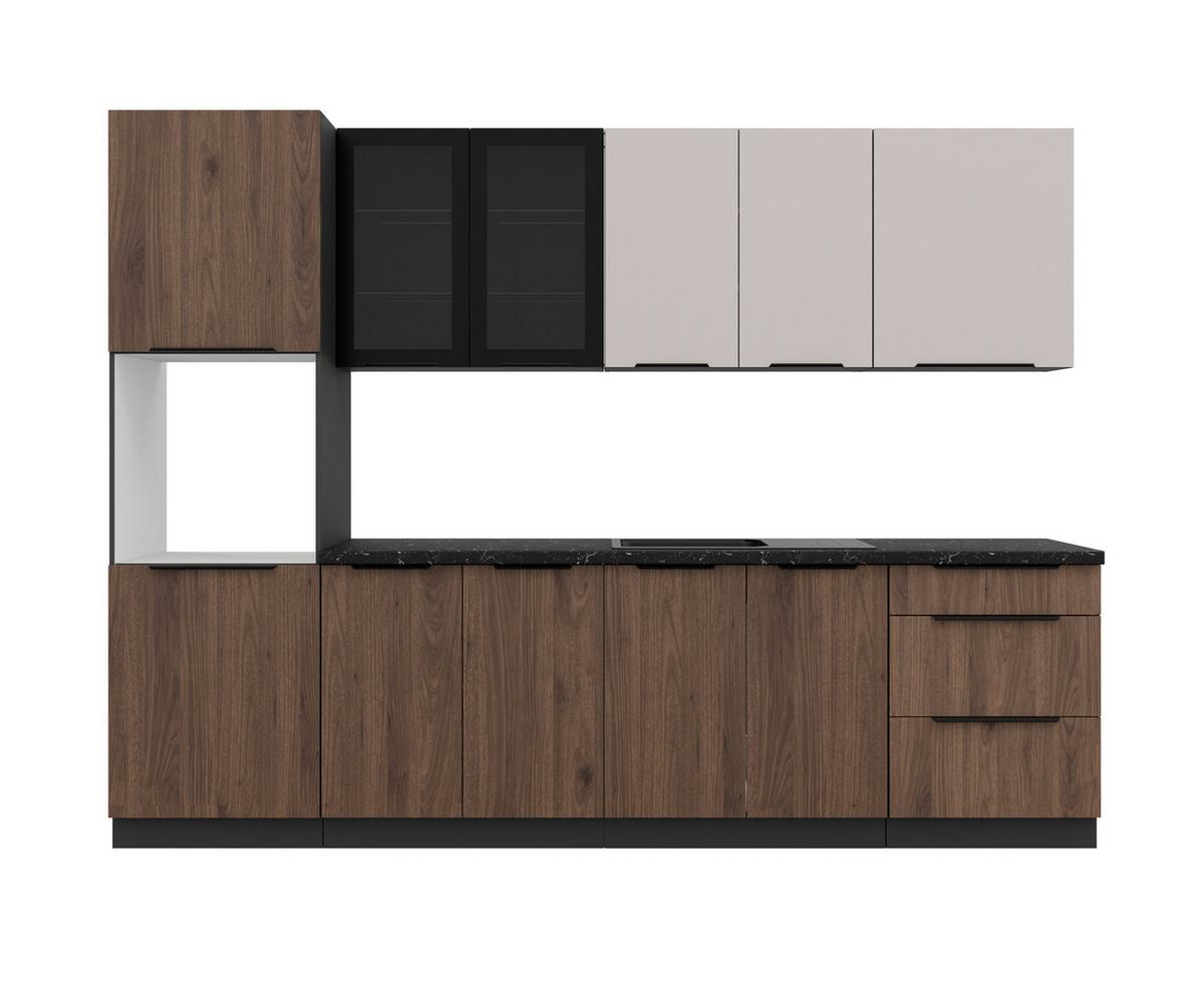 Blok Kuhinja Monza/arona - kašmir/boja orahovog drveta, Moderno, staklo/metal (260/210/60cm) - Modern Living