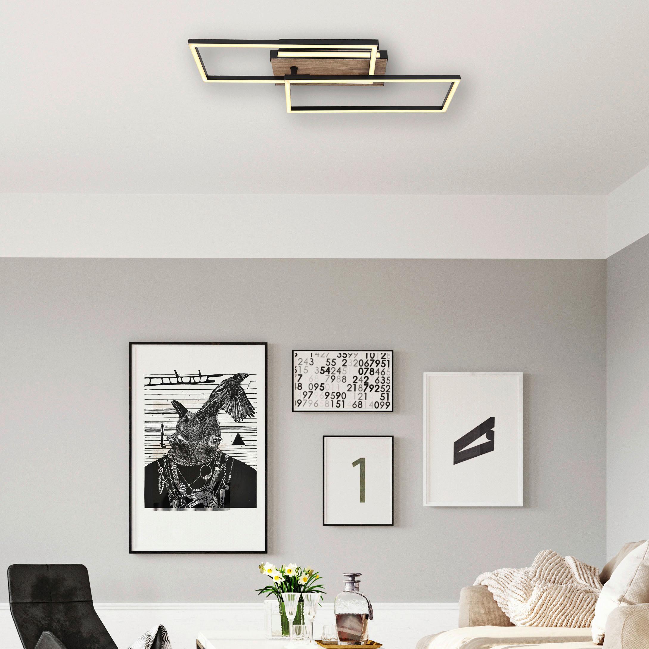 LED-Deckenleuchte Colli Opal/Schwarz/Braun max. 34Watt - Dunkelbraun/Opal, Design, Holzwerkstoff/Kunststoff (60/49/10cm) - Globo