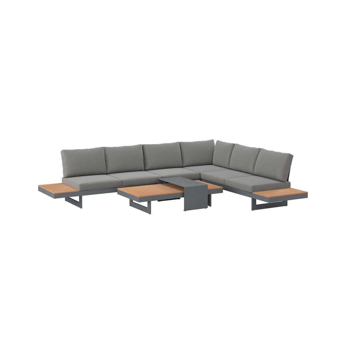 Loungegarnitur Sabrina Grau Metall/Outdoorstoff +Abdeckung - Dunkelgrau/Naturfarben, MODERN, Kunststoff/Textil (232/79/78cm) - Bessagi Garden