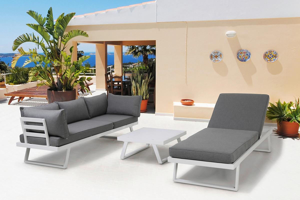 Loungegarnitur Grau/Weiß - Weiß/Grau, Design, Kunststoff/Metall - Gardenson
