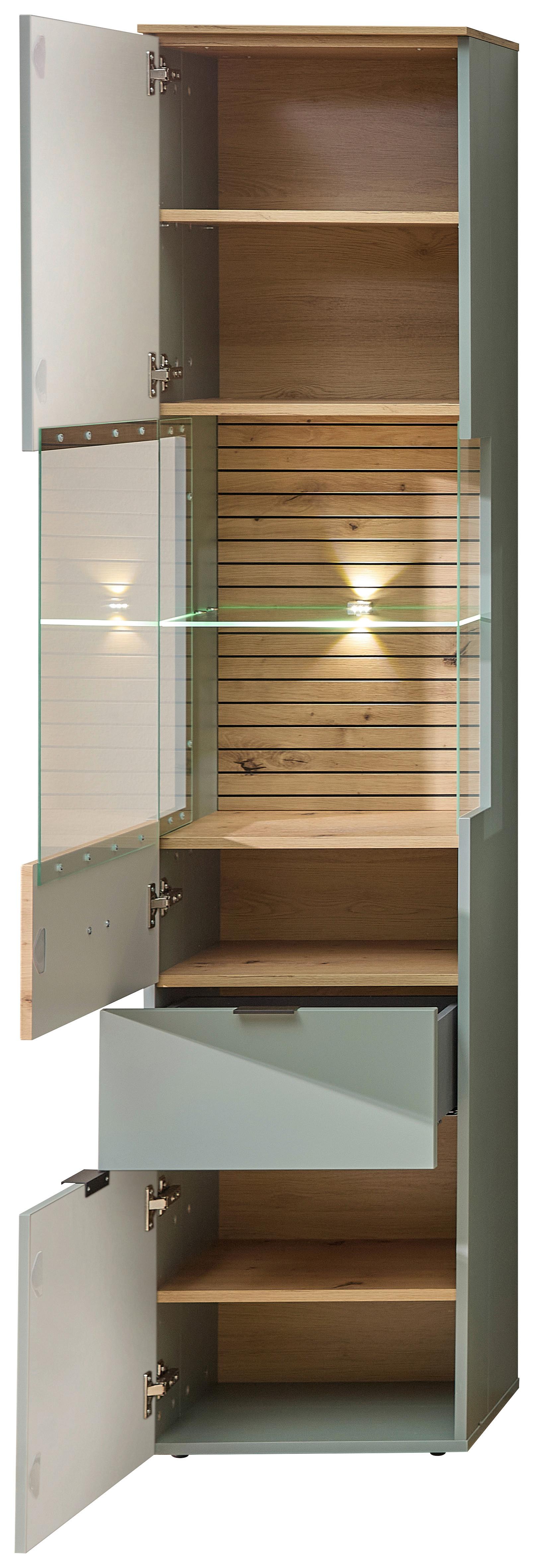 Vitrine Memphis Grün/Eiche Artisan - Schwarz/Eiche Artisan, MODERN, Holzwerkstoff/Metall (45/200/36cm) - Premium Living
