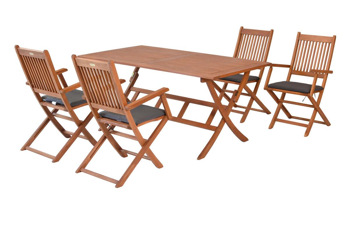 Gartentischgruppe Rio Holz/Grau 9-tlg. - Eukalyptusholzfarben/Grau, KONVENTIONELL, Holz/Textil - Gardenson