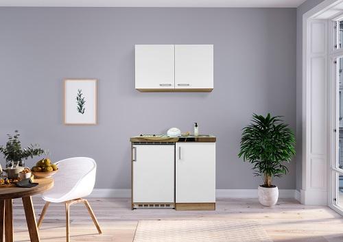 Miniküche Weiss/Eiche Sonoma m. Geräten B: ca. 100 cm - Edelstahlfarben/Weiß, MODERN, Holzwerkstoff/Kunststoff (100cm) - Respekta