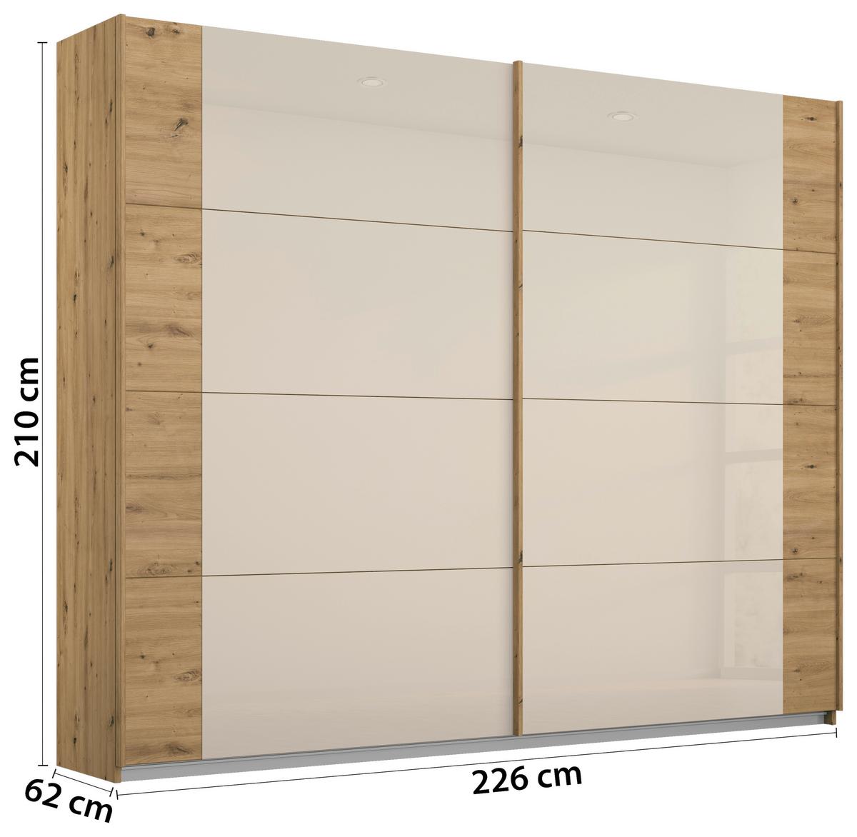DULAP USI CULISANTE ARTEMIS - stejar Artisan/șampanie, Modern, sticlă/material pe bază de lemn (225/210/62cm) - Modern Living